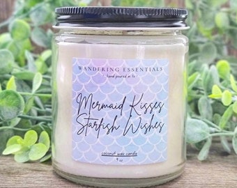 Mermaid Kisses + Starfish Wishes Coconut Wax Candle | Natural Candle | Paraffin-free | Eco friendly | Scented Candle | Hand Poured