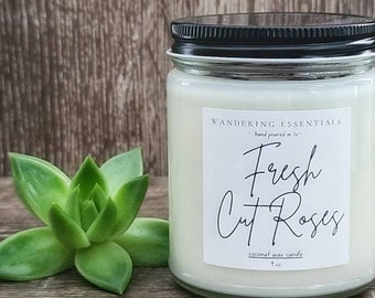 FRESH CUT ROSES Coconut Wax Candle with Essential Oils | Natural Candle | Paraffin-free | Eco friendly | Hand Poured