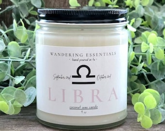 Vela del zodiaco LIBRA / Vela perfumada de cera de coco / Aroma a lavanda y limoncillo / Sin parafina / Ecológica / Vertida a mano