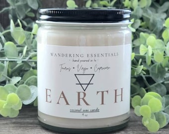 Vela EARTH Element / Vela perfumada de cera de coco / Aroma a abeto, pachulí, eucalipto y menta / Sin parafina / Ecológica / Vertida a mano