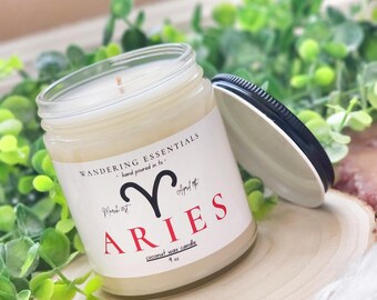 Vela del zodiaco ARIES / Vela perfumada de cera de coco / Aroma a cedro, clavo, pachulí y naranja / Sin parafina / Ecológica / Vertida a mano