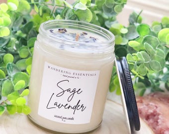 Vela de LAVANDA Y SALVIA / Vela perfumada de cera de coco / Velas de aromaterapia / Sin parafina / Ecológicas / Vertidas a mano