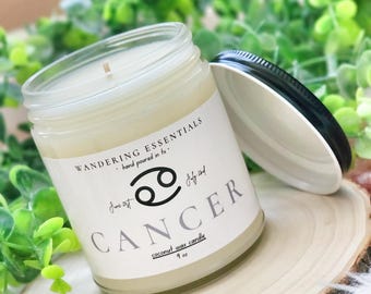 Vela de cera de coco con aroma a zodíaco CÁNCER / Limón, ylang ylang, jazmín, geranio y sándalo / Sin parafina / Ecológica / Vertida a mano