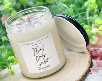 Vela MENTE CUERPO ESPÍRITU / Vela perfumada de cera de coco / Velas de eucalipto y menta / Sin parafina / Ecológicas / Vertidas a mano