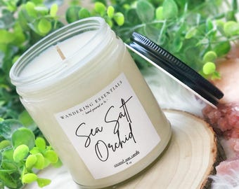 Vela de orquídea de sal marina / Vela perfumada de cera de coco / Velas de casa de playa / Sin parafina / Ecológica / Vertida a mano