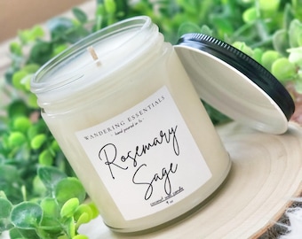 Vela de salvia y romero / Vela perfumada de cera de coco / Velas de aromaterapia / Sin parafina / Ecológicas / Vertidas a mano