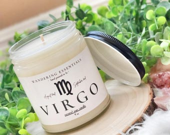 Vela del zodiaco VIRGO / Vela perfumada de cera de coco / Aroma a abeto, pachulí, eucalipto y menta / Sin parafina / Ecológica / Vertida a mano