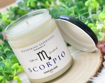Vela de cera de coco con aroma a zodíaco ESCORPIO / Limón, ylang ylang, jazmín, geranio y sándalo / Sin parafina / Ecológica / Vertida a mano