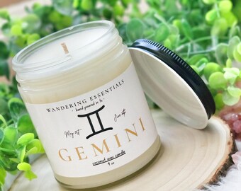 Vela del zodiaco GÉMINIS / Vela perfumada de cera de coco / Aroma a lavanda y limoncillo / Sin parafina / Ecológica / Vertida a mano
