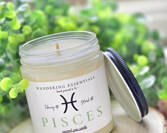 Vela de cera de coco con aroma a Piscis / Limón, ylang ylang, jazmín, geranio y sándalo / Sin parafina / Ecológica / Vertida a mano