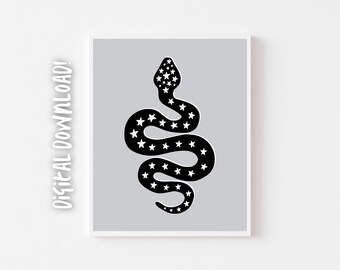 Snake Wall Art Black Snake Stars Preppy Wall Decor Dorm Etsy 日本