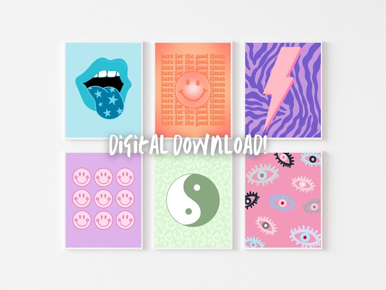 Wall Art Set of 6 Trendy Art Print Bundle Dorm Wall Decor Etsy