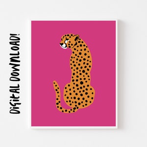 Preppy Pink Leopard, Cheetah, Animal Print | Preppy Wall Print, Art Decor | Hot Pink Apartment Decor | Digital Download, Instant Download