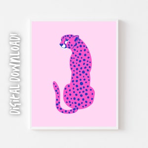 Preppy Pink Leopard, Cheetah, Animal Print | Preppy Wall Print, Art Decor | Pink & Blue Apartment Decor | Digital Download, Instant Download