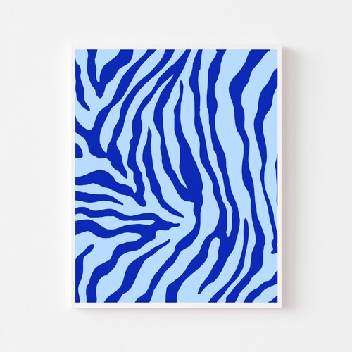 Blue Zebra Print Blue Animal Print Retro Decor Art Print Etsy