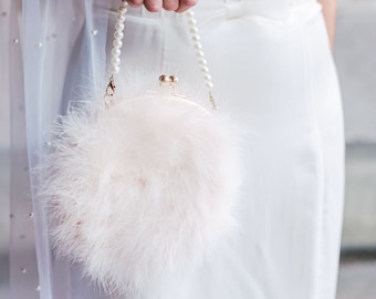 Ostrich Feather Bag with Pearl Handle - Wedding Purse
