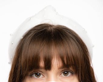 White Tulle Pearl Headband