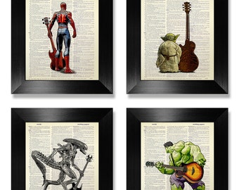 ROCK and Roll Art, Teenager Gift, TEEN Mens GIFT, Teen Boy Gift, Rock and Roll Gift, Teenage Boy Gift, Teen Room Decor Bass Guitar Print Set