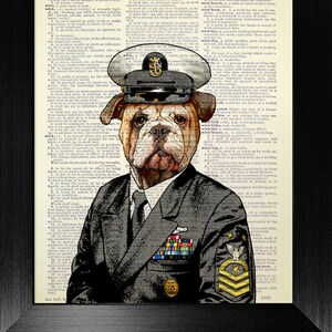 Funny LIVING Room Decor, Dog Lover GIFT for Boyfriend, Dog Illustration, Book Art Print, BOOK Page Art, Admiral English Bulldog Art Poster
