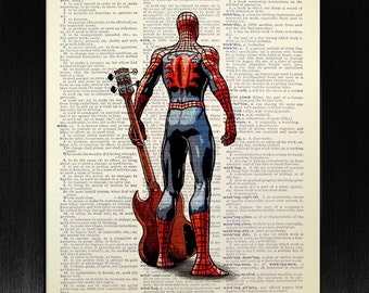 Regalo de cumpleaños para NOVIO REGALO para él hombre, arte del dormitorio, cartel de SPIDERMAN, arte de la pared del baño, decoración del dormitorio del superhéroe, impresión del arte de la guitarra