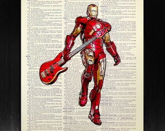 DORM DECOR - Iron Man with Guitar Poster, SUPERHERO Wall Art, Living Room Decor, Movie Lover Gift, Tony Stark Print, Music Decoration Print