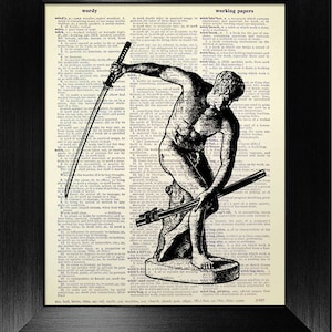 Regalo de la cueva del hombre, decoración de la cueva del hombre, arte japonés, arte de la espada katana, arte de la pared japonesa geek, arte de la pared de la escultura, impresión japonesa divertida, arte samurai