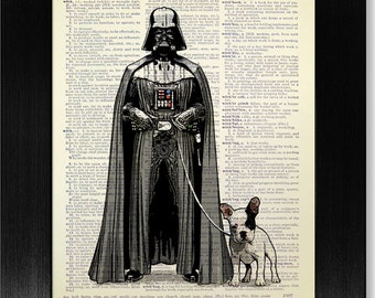 Arte de STARS WARS, decoración de la habitación de los niños de Star Wars, regalo de hombre genial, arte de bulldog francés, impresión de arte de pared de perro, arte de Darth VADER, cartel geek divertido único