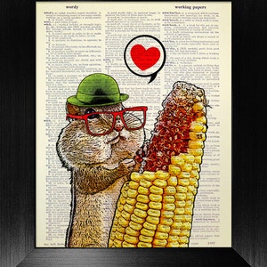 Love Squirrel Decor, BOYFRIEND GIFT Man Gift, Girlfriend GIFT Her, Love Poster Gift, Funny Kitchen Print, Gourmet Gift, Quirky Corn Wall Art
