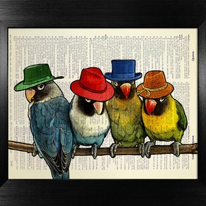 Arte de loro hipster, impresión de arte de pájaro divertido, impresión de loro nerd, impresión de pájaro geek, pintura de pájaro nerd, arte de la pared de pájaro, regalo de cartel de pájaro colorido
