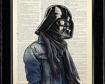 Star Wars Art Poster, Star Wars Poster Vintage Dictionary Art Print, Funny Star Wars Art Work Bathroom Wall Decor, Darth Vader Denim Jacket
