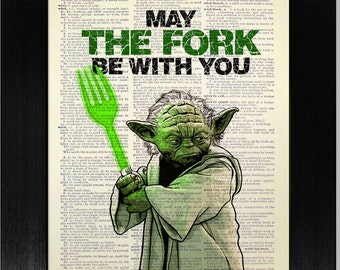May the Force be with You, KITCHEN Wall Decor, Kitchen Wall Art, Fork Poster, STAR WARS Print, Foodie Gift, Star Wars Gift Man Force Awakens