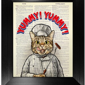 Bbq TABBY CAT Wall Art Print, DAD Gift Cat Lover Gift, Cat Wall Decor, Chef Art Patio Decor, Bbq Grilling Gift, Cooking Gift Kitchen Artwork