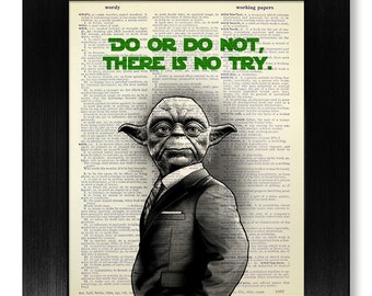 Star Wars Gift for Man Yoda with Acoustic Guitar for Him Teen Boy Girl Kids Dictionary Art Print Music Lover Gift for Boyfriend Husband Birthday Bday Present Music Wall Decor Funny Movie Poster