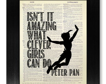 INSPIRATIONAL Quote Print Typographic Art, College DORM Decor Graduation GIFT Him Man Boy, Disney Movie Poster Minimalist Peter Pan Wall Art