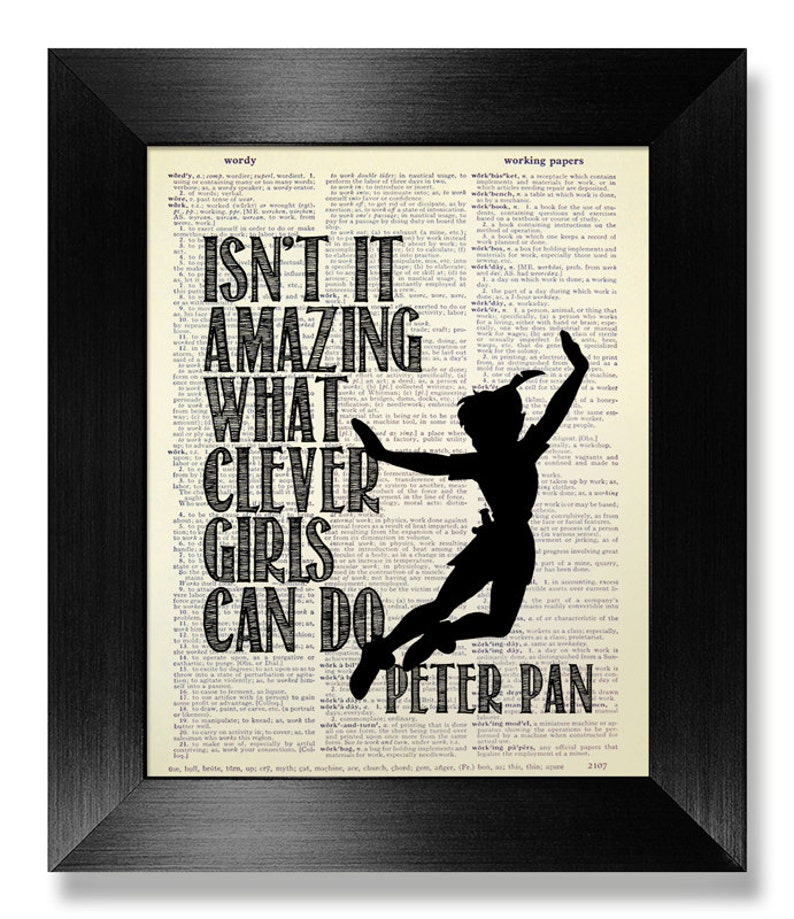 INSPIRATIONAL Quote Print Typographic Art, College DORM Decor Graduation GIFT Him Man Boy, Disney Movie Poster Minimalist Peter Pan Wall Art image 1
