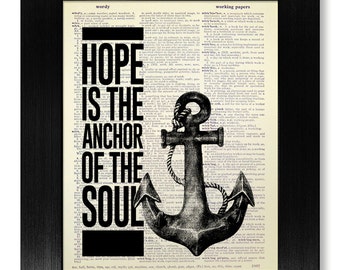 Inspirational QUOTE Poster, ANCHOR Decor Nautical Art Beach Decor, Motivational Wall Decor Wall Hanging BATHROOM Decor, Hope Anchor Soul Art