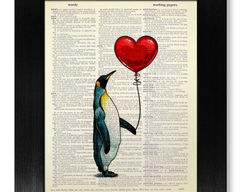 1 Primer ANIVERSARIO Regalo Hombre Él Novio, COMPROMISO Único Regalo Hombre Ella, Arte PINGÜINO, Decoración de impresión de pingüino Pintura de arte de pared, Amor de pingüino