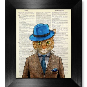 DECORATIVE Art, Cat Wall Hanging, Cat PAINTING, Living Room Decor, Home OFFICE Art, Cat Wall Art, Dorm Wall Decor, Blue, Handsome Tabby Cat