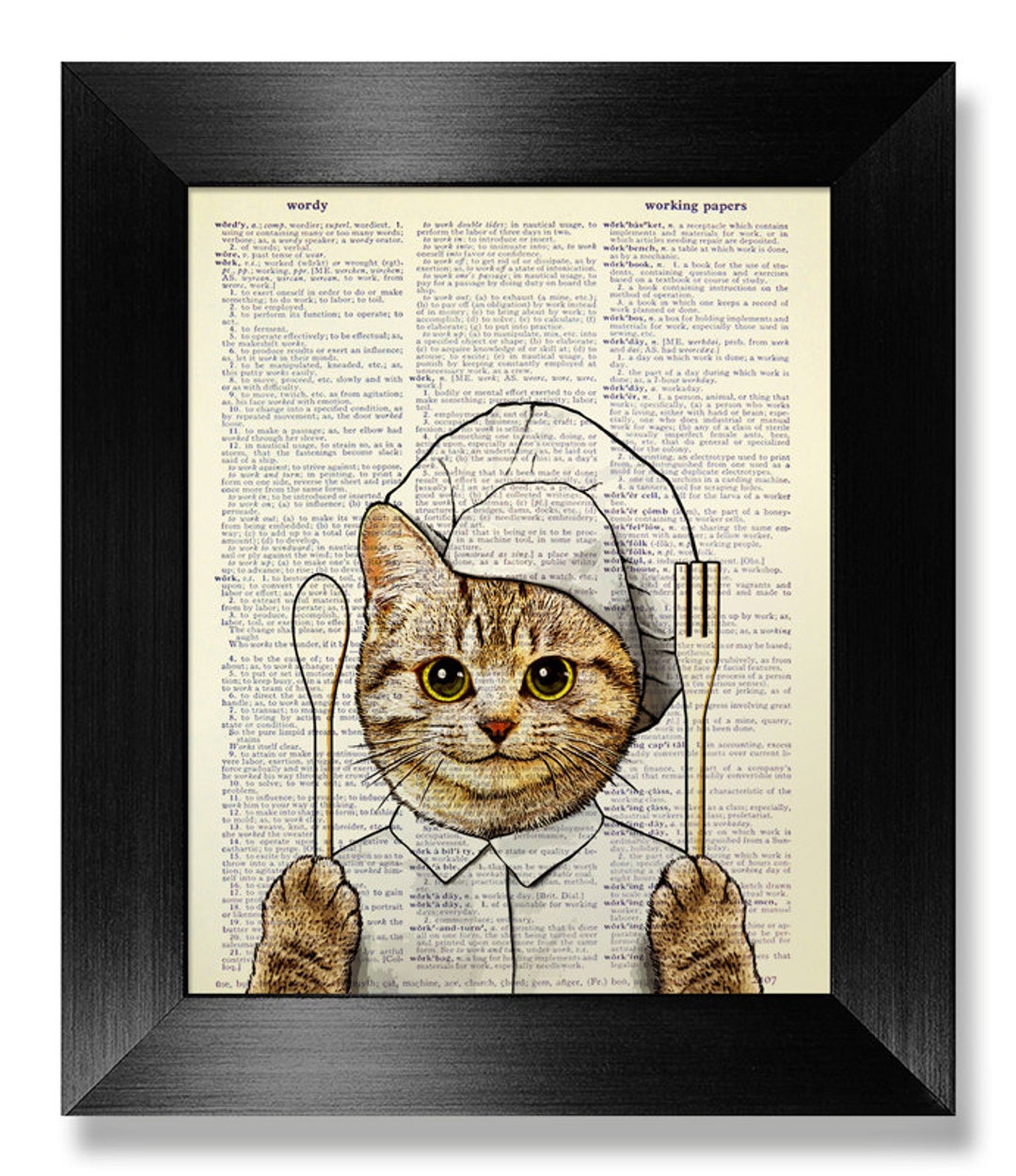 black cat chef art print: boho kitchen cooking poster... Kitchen Art Print, Cat KITCHEN Print, Cat Print, CAT PAINTING, Cooking ...