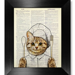 Kitchen Art Print, Cat KITCHEN Print, Cat Print, CAT PAINTING, Cooking Gift, Kitchen Poster, Restaurant Decor, Chef Art, Fork and Spoon Cat