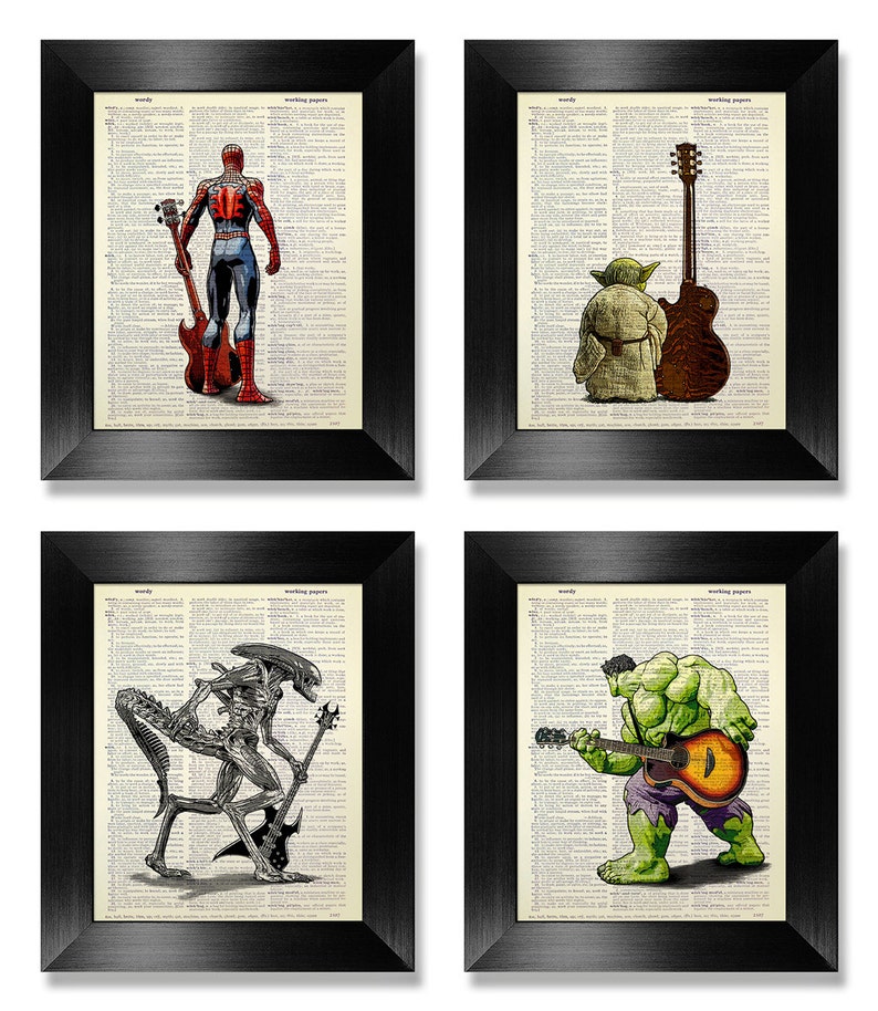 ROCK and Roll Art, Teenager Gift, TEEN Mens GIFT, Teen Boy Gift, Rock and Roll Gift, Teenage Boy Gift, Teen Room Decor Bass Guitar Print Set image 1