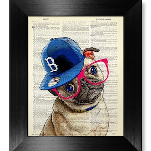 PUG Art Print, Pug PRINT, Pug Decor, Pug Wall Art, Pug Painting, Pug Poster, Pug Illustration Pug Drawing, DOG Artwork Room Decor, Nerdy Pug