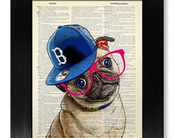 PUG Art Print, Pug PRINT, Pug Decor, Pug Wall Art, Pug Painting, Pug Poster, Pug Illustration Pug Drawing, DOG Artwork Room Decor, Nerdy Pug