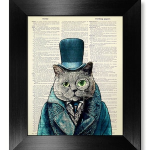 GEEKERY Cat Lover GIFT Man Office Decor, STEAMPUNK Top Hat Cat Painting, Original Artwork Funny Animal Art, British Shorthair clothes Poster