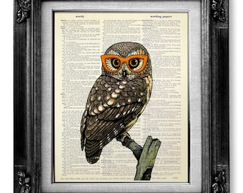 Owl Print Owl POSTER Owl Wall Art, OWL Lover Birthday GIFT, Owl Home Decor Tabby Owl with Glasses, Bedroom Living Room Wall Decor