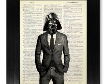 Impresión de Star Wars, decoración de oficina, decoración de dormitorio, regalo de boda único para hombre, novio, regalo de GRADUACIÓN universitaria, arte de pared de Darth Vader en traje