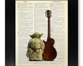 MUSIC Art Print, Star Wars POSTER, Unique Boyfriend GIFT Man Music Lover Best Friend Him, Teen College Dorm Room Decor, Rock Yoda and Guitar