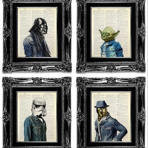 Star Wars Poster Set, Star Wars Print Set, Star Wars Gift Set, Funny Star Wars Painting Original Artwork, Star Wars Decor Boy Room Wall Art
