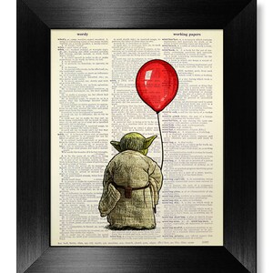 PÔSTER de Star Wars, presente de aniversário, pai, namorado, melhor amigo, novo presente de pai, presente de casamento, marido, filha, Yoda e arte com balão vermelho