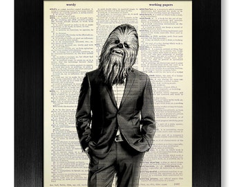 Wookie en traje, arte de pared de Star Wars, cartel de Wookie, arte de pared de película retro, cartel de arte de pared de Chewie, impresión de arte de pared de dormitorio, impresión de Chewie Chewbacca